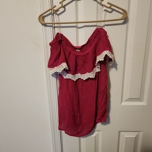 PerSeption Concept Fuchsia On/Off Shoulder Blouse with Crochet Lace Trim